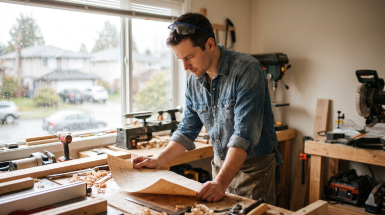 Canadian tradesperson working confidently in a home workshop, illustrating income protection through disability insurance