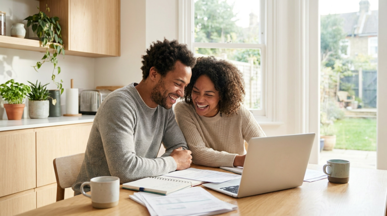 Canadian couple reviewing TFSA, RRSP, and FHSA savings options at home